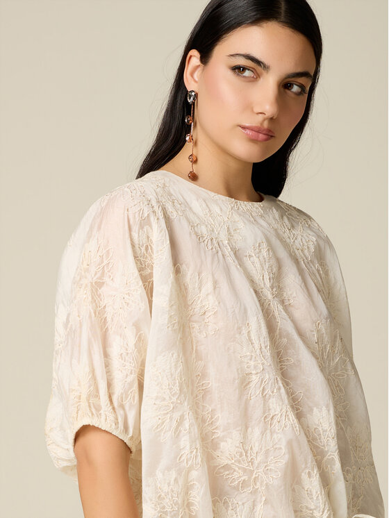 Oltre Oltre Bluzka 2035E000393N021 Biały Boxy Fit