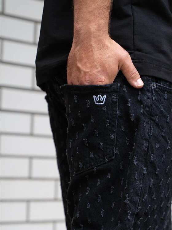 Jigga Wear Jigga Wear Szorty jeansowe Krótkie Spodenki Jeansowe Męskie Czarne Jigga Wear Small Outline Crown Dots 2XL Czarny Regular Fit