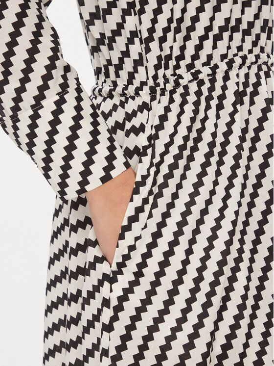 Tommy Hilfiger Tommy Hilfiger Každodenní šaty Zigzag Waisted Midi Dress WW0WW41157 Bílá Regular Fit