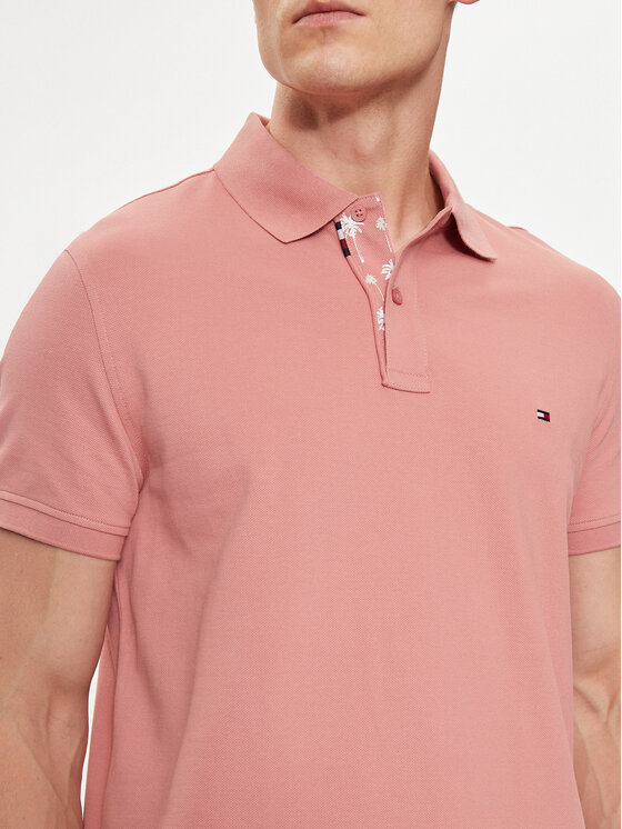 Tommy Hilfiger Tommy Hilfiger Тениска с яка и копчета Palm Under Collar MW0MW34738 Розов Regular Fit