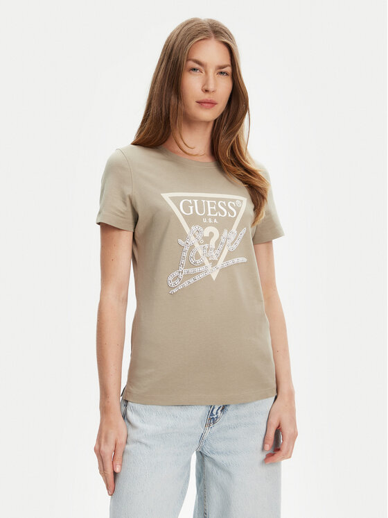 Guess Guess Marškinėliai W5YI40 I3Z14 Žalia Regular Fit