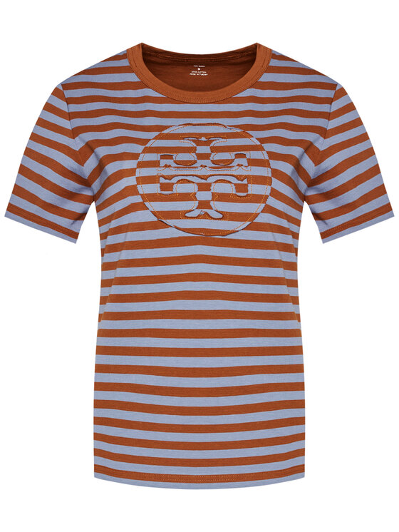 Tory Burch Tory Burch Футболка Striped Logo 63871 Коричневий Regular Fit