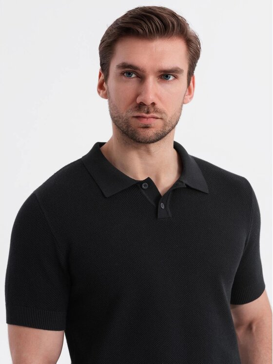Ombre Ombre Polo OM-POSS-0117 Czarny Regular Fit