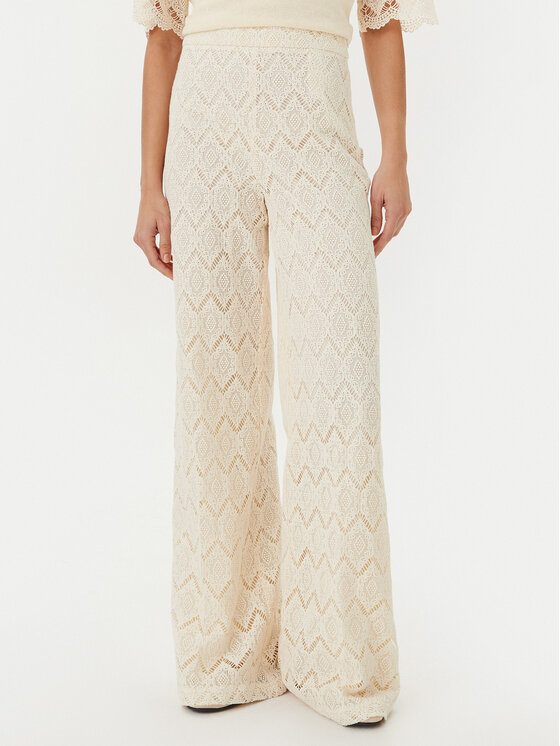 TWINSET TWINSET Kalhoty z materiálu 251TP2409 Béžová Wide Leg