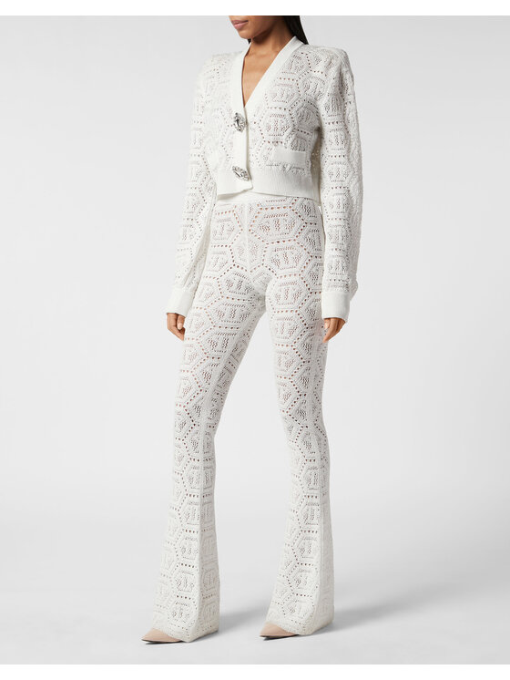 PHILIPP PLEIN PHILIPP PLEIN Spodnie dzianinowe 15273 Biały Flare Fit