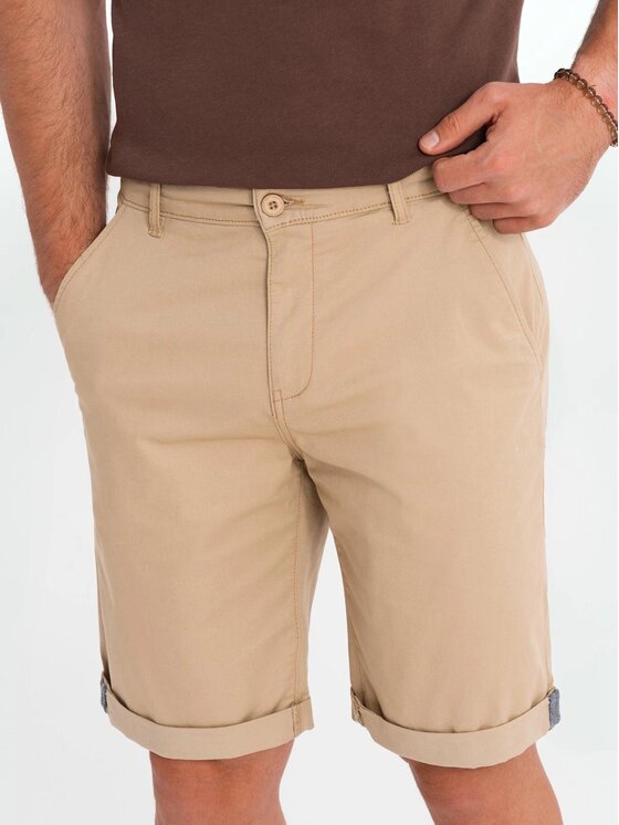 Ombre Ombre Szorty materiałowe OM-SRCS-0197 Beżowy Regular Fit