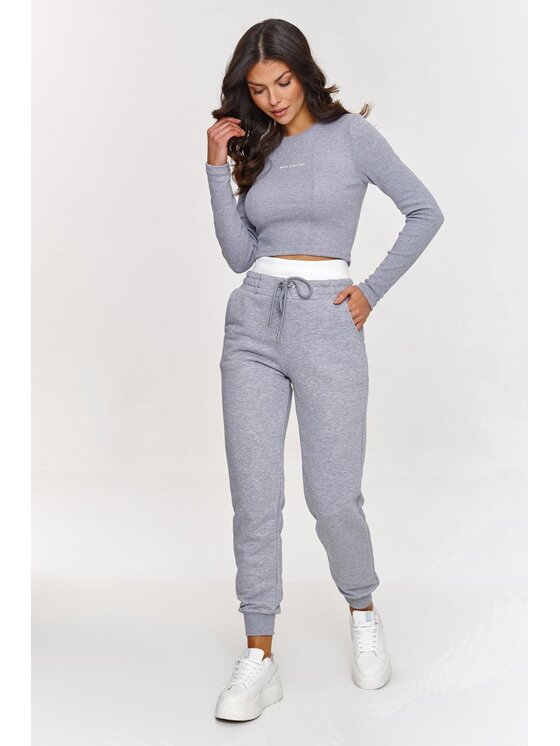 Makadamia Makadamia Komplet bluzka i spodnie A9 Szary Fitted Fit