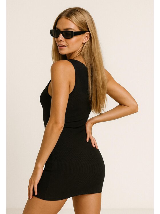 Nudyess Nudyess Sukienka letnia Louisiana mini z prążka Czarny Fitted Fit