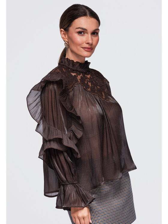 Ombre Ombre Koszula OW-SH-E0072 Brązowy Relaxed Fit