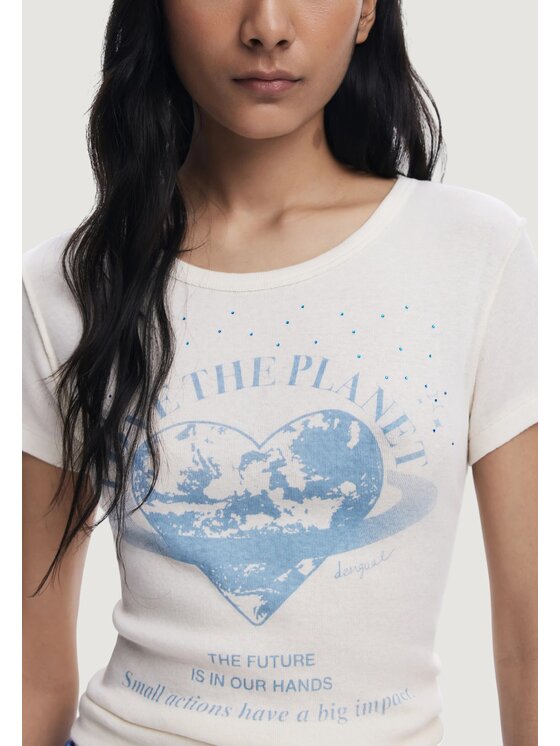 Desigual Desigual T-Shirt REPRIS TS PLANET Μπεζ Casual Fit