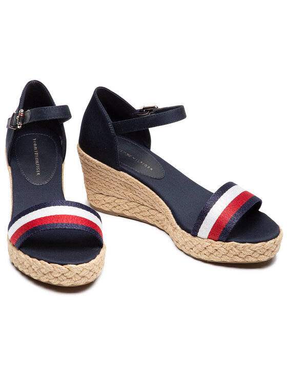 Tommy Hilfiger Espadrillas Shimmery Ribbon Mid Wedge Sandal FW0FW05614 Blu  scuro • Modivo.it