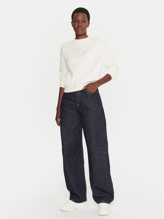 HUGO HUGO Pulover Slogix_B 50548145 Bela Relaxed Fit