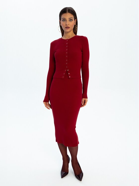 Nudyess Nudyess Spódnica midi Tremity z prążka Bordowy Fitted Fit