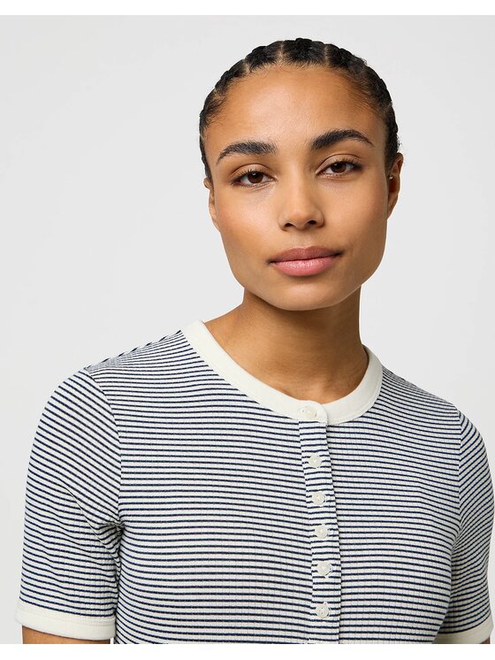 Wrangler Wrangler T-Shirt FEMME KNIT HENLEY Granatowy Slim Fit