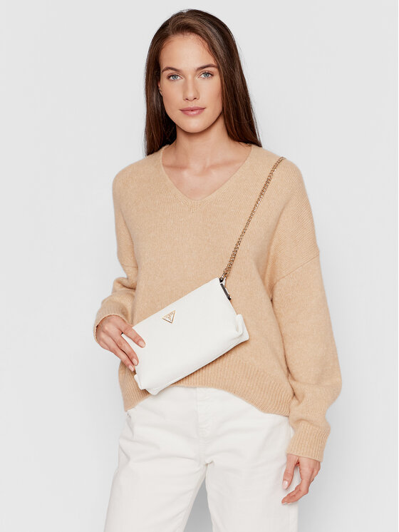 Guess Guess Ročna torba Helaina Mini Crossbody Top Zip HWPG84 03720 Bela