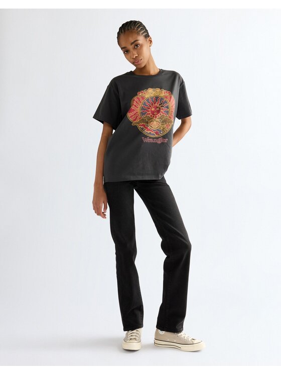 Wrangler Wrangler T-Shirt GIRLFRIEND TEE Czarny Relaxed Fit