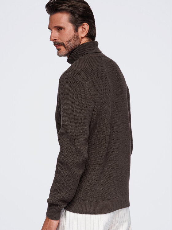 Ombre Ombre Sweter OM-SWTN-0189 Brązowy ciemny Regular Fit