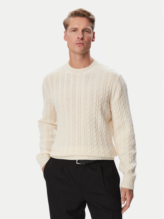 BOSS BOSS Sweter Furlan 50570645 Kremowy Regular Fit