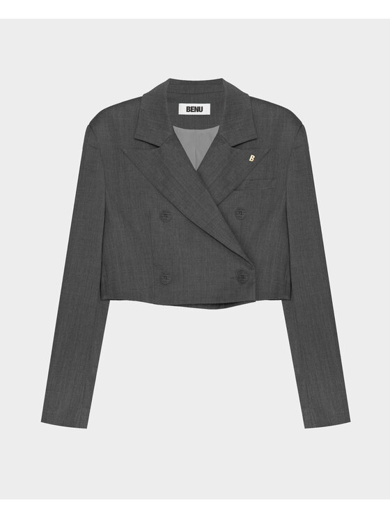 BENU BENU Marynarka Krótka Szary Slim Fit