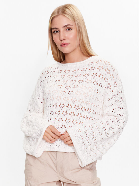 Gina Tricot Pulover Knitted openwork sweater 19466 Alb Regular Fit