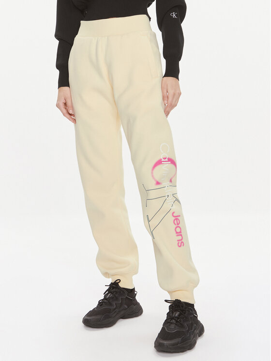 Calvin Klein Jeans Pantaloni da tuta Bold Monologo J20J222606 Giallo Relaxed Fit, taglia : M