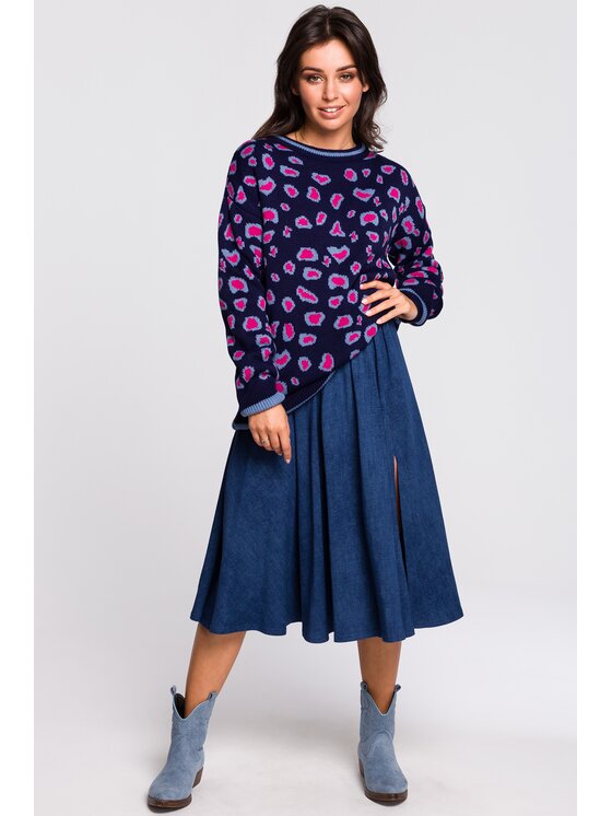 BeWear BeWear Sweter bk029 Model 1 Fioletowy Baggy Fit