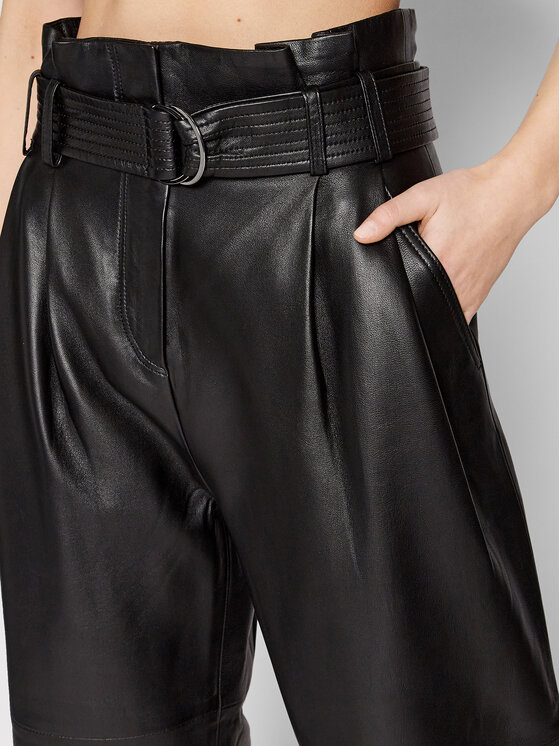 KARL LAGERFELD KARL LAGERFELD Lederhose High Waist 220W1900 Schwarz Relaxed Fit