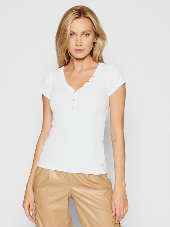 Blusa Henley W0GI62 R9I50 Bianco Slim Fit