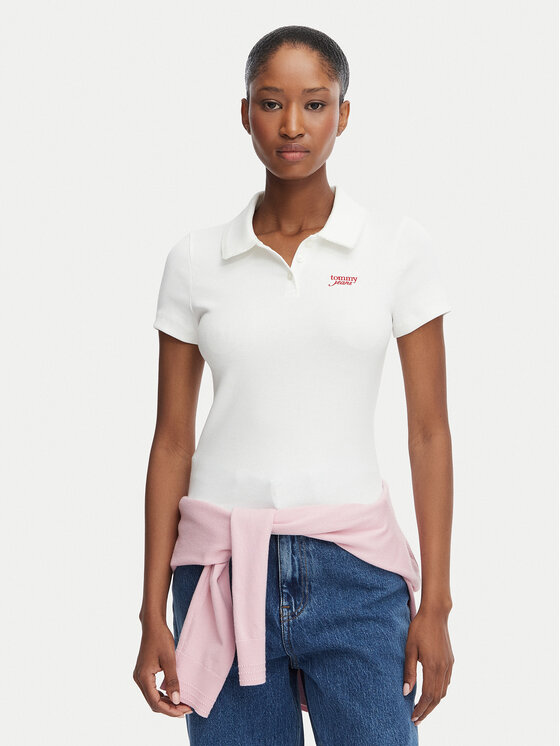 Tommy Jeans Tricou polo DW0DW23140 Alb Regular Fit