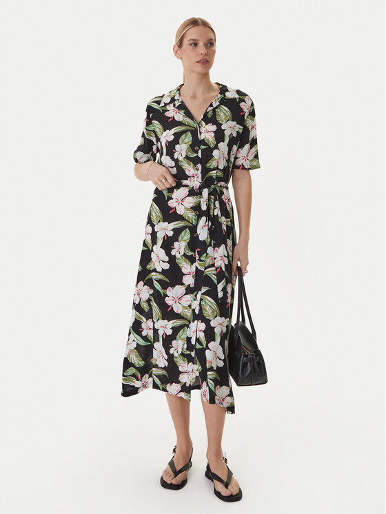 Roxy Roxy Krekla kleita Island Escape ERJWD03865 Melns Regular Fit