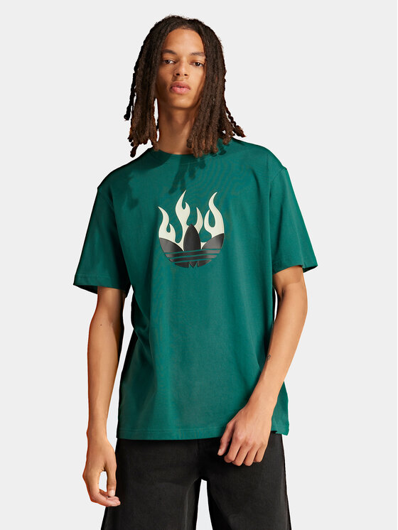 adidas Majica Flames Logo IS0177 Zelena Loose Fit