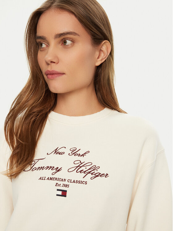 Tommy Hilfiger Tommy Hilfiger Felpa Modern Script WW0WW43844 Écru Regular Fit