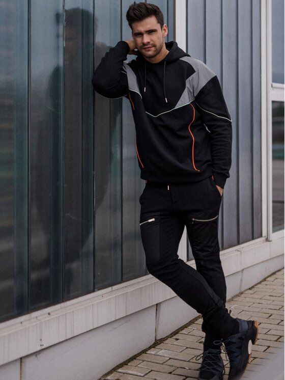 Les Hommes Les Hommes Mikina LHH702750B | Oversize Hoodie Černá Oversize