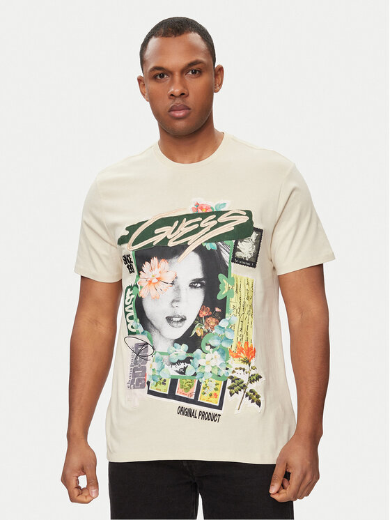 Guess Guess T-Shirt M4GI49 KBW41 Beżowy Slim Fit