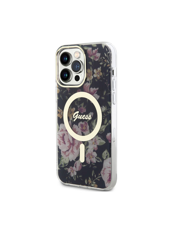 Guess Guess Etui na telefon Flower MagSafe Czarny