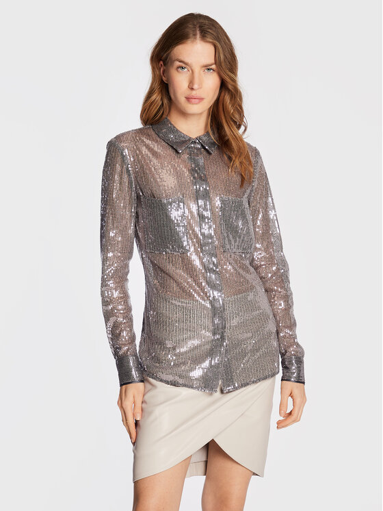 Guess Риза Maya W2BH69 KBDV0 Сребрист Slim Fit