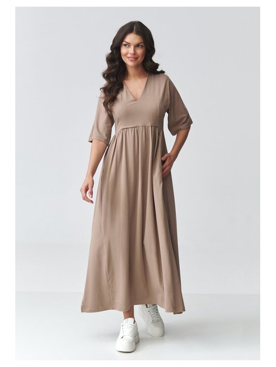Makadamia Makadamia Sukienka codzienna M933 Brązowy Loose Fit