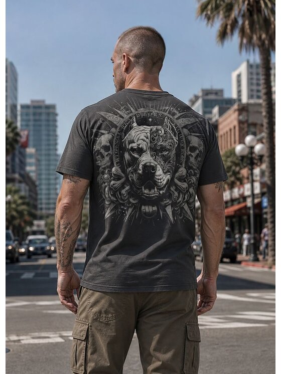 PITBULL PITBULL T-Shirt PITBULL WORLD Szary Regular Fit
