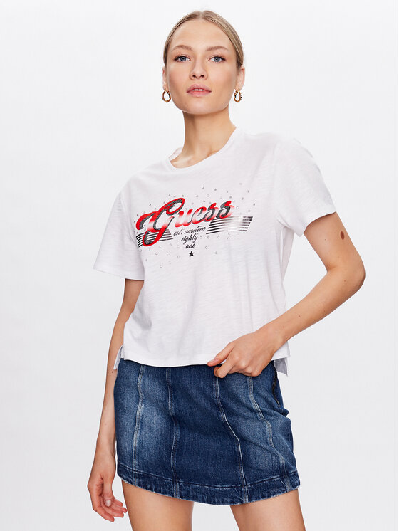 Guess Tricou Logo W3GI33 KB3P0 Alb Boxy Fit