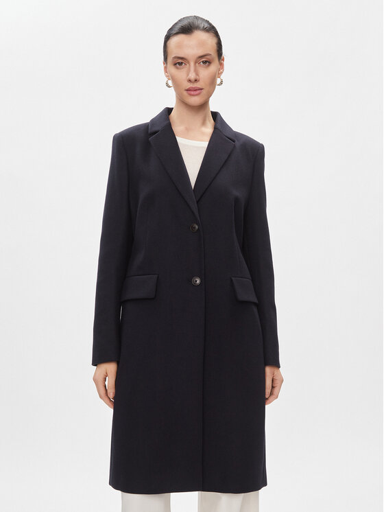 Tommy Hilfiger Tommy Hilfiger Gyapjú kabát Classic Light Wool Blend Coat WW0WW41662 Sötétkék Regular Fit