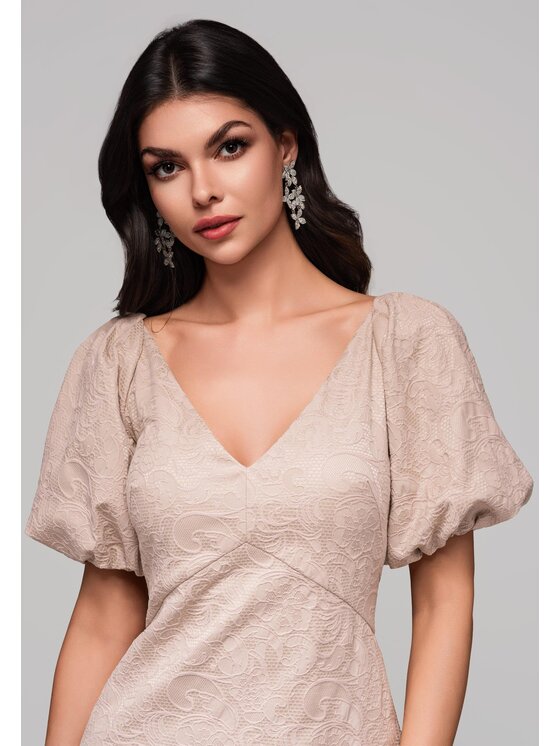 Ombre Ombre Sukienka koktajlowa LA-OM-DLR124 Beżowy Regular Fit