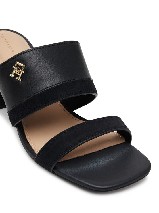 Tommy Hilfiger Tommy Hilfiger Klapki Leather & Suede Block Heel Mule FW0FW08530 Czarny