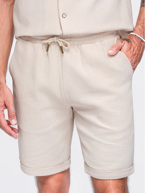 Ombre Ombre Szorty materiałowe OM-SRCS-0207 Biały Regular Fit