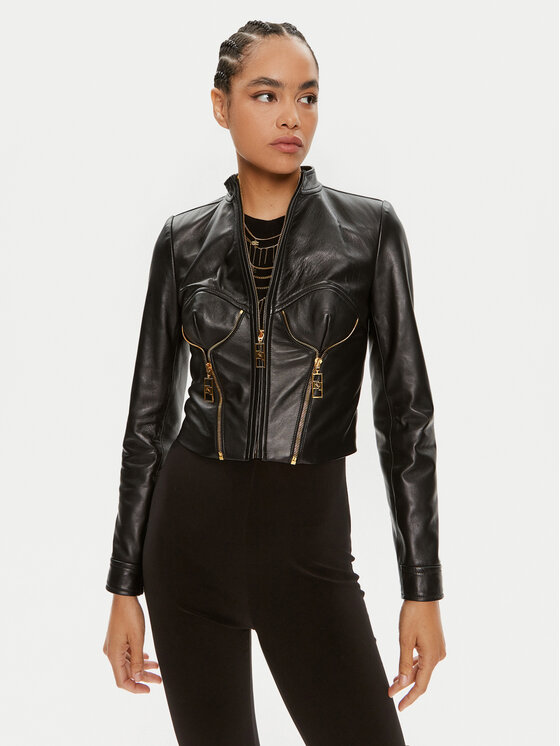 Elisabetta Franchi Elisabetta Franchi Кожено яке GD-43Z-46E2 Черен Regular Fit