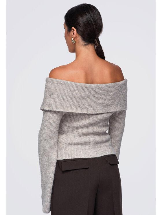 Ombre Ombre Sweter OW-SW-E0011 Beżowy Slim Fit