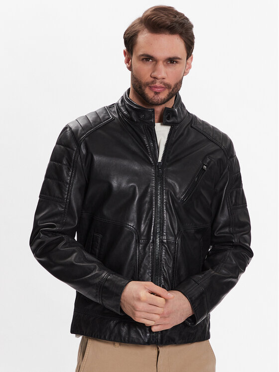 JOOP! Jeans Geacă de piele 80000247 Negru Regular Fit