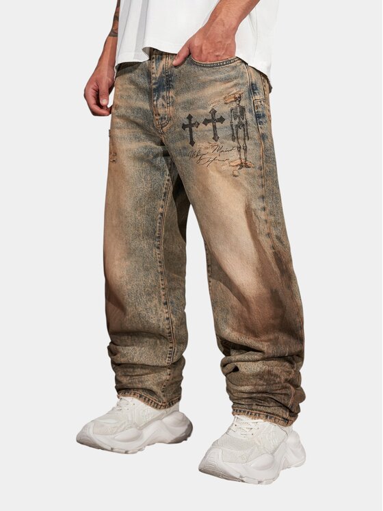 MADE BY SOCIETY MADE BY SOCIETY Spodnie materiałowe DISTORTION WASH - P17238 Niebieski Basic Fit