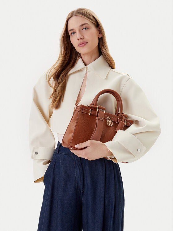 Tommy Hilfiger Tommy Hilfiger Дамска чанта American Icon Mini Tote Leather AW0AW17188 Кафяв