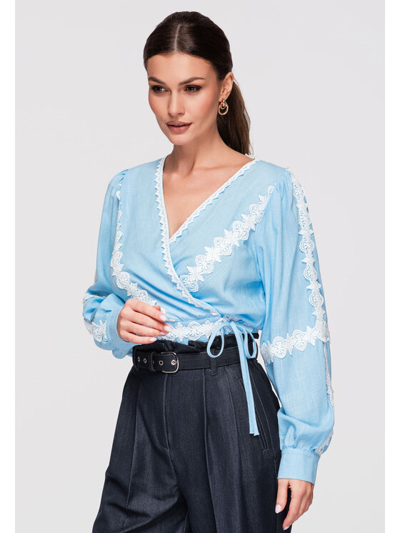 Ombre Ombre Bluzka OW-TS-E0033 Niebieski Slim Fit