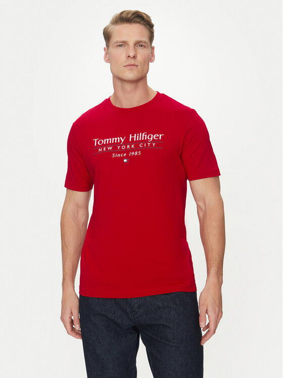 Tommy Hilfiger Tommy Hilfiger T-Shirt Center Stack MW0MW38621 Czerwony Regular Fit